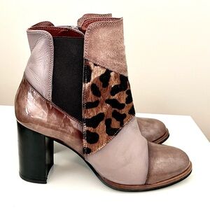 Hispanitas Leather Calf’s Hair Block Heel Boots